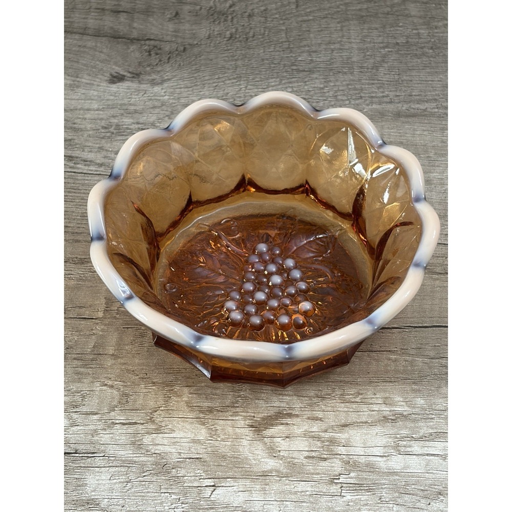Vintage Fenton Glass Amber Cameo Opalescent‎ Bowl Grape Pattern Candy Dish